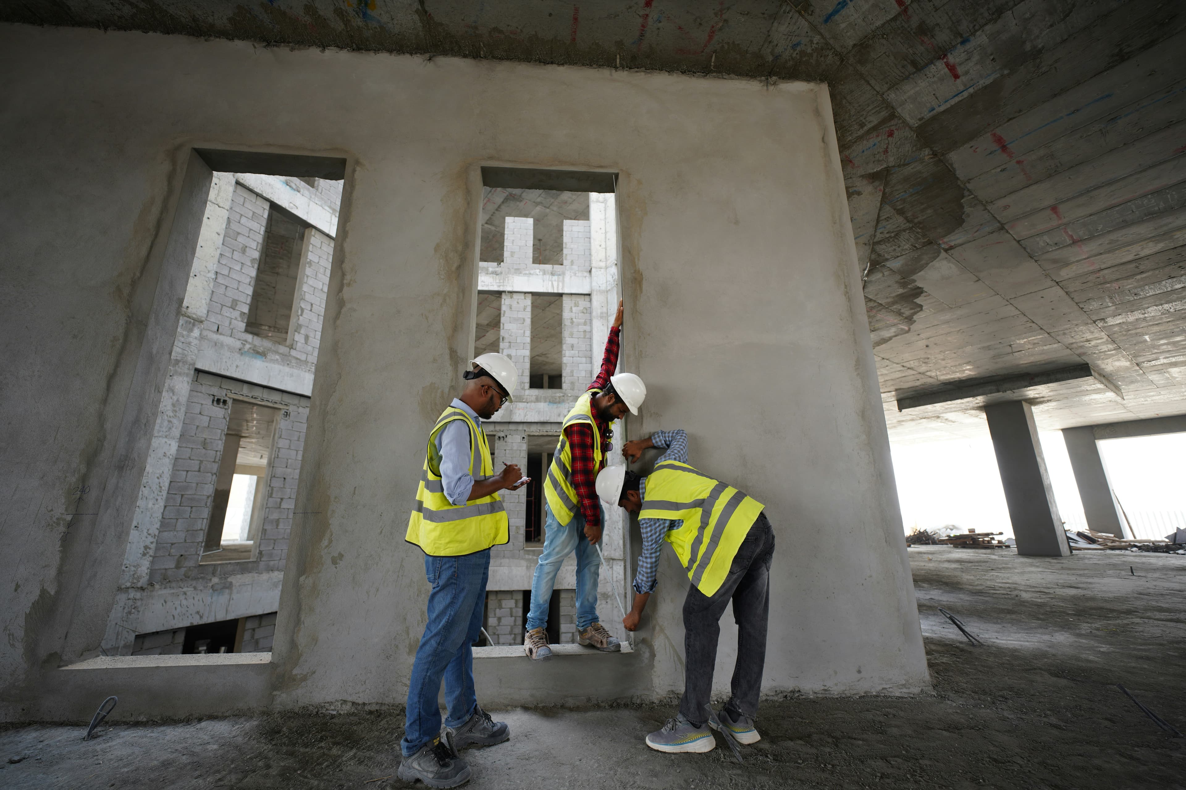 Image of three construction workers at a construction site.